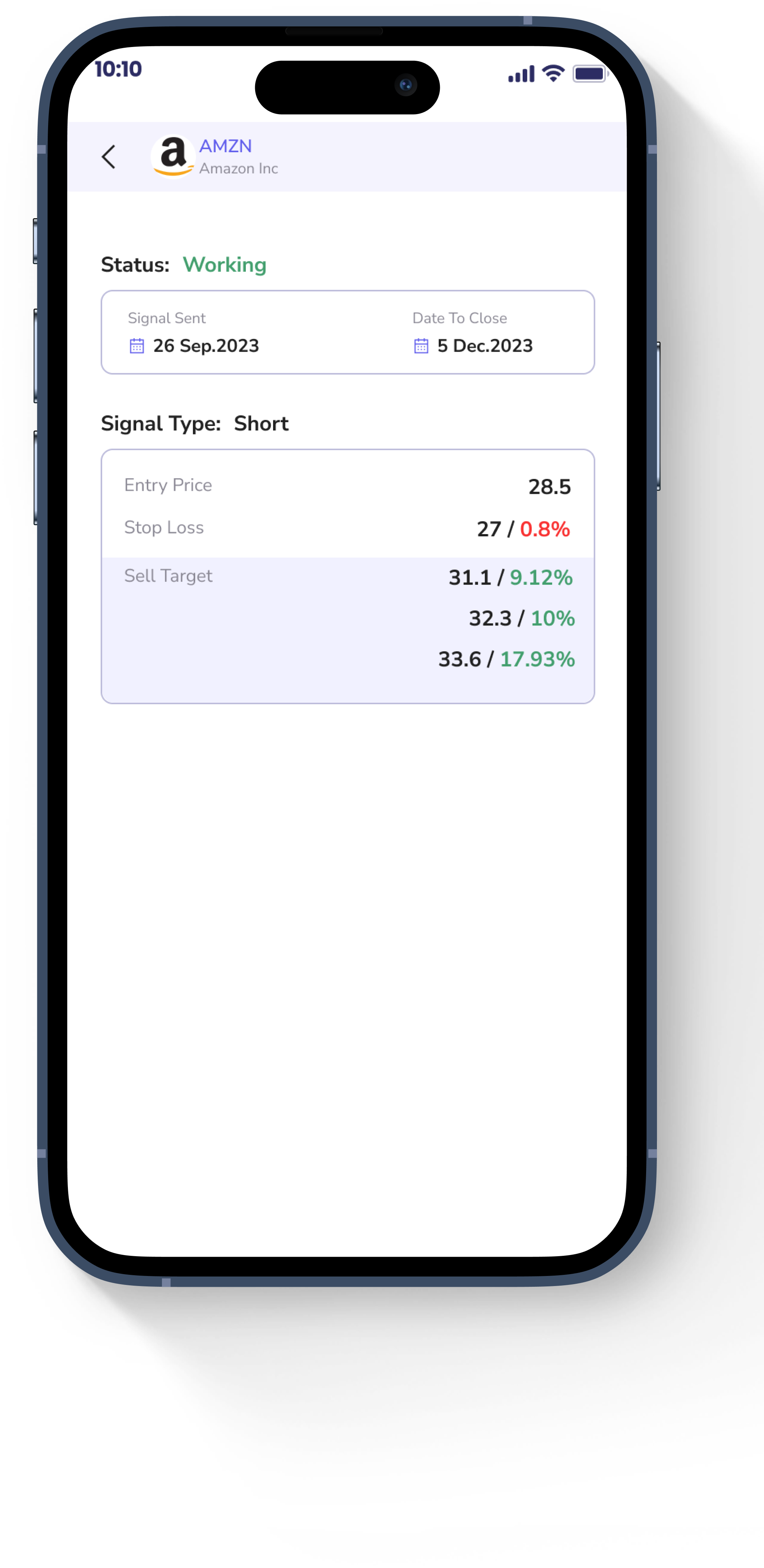 10xSignal stock detail screen